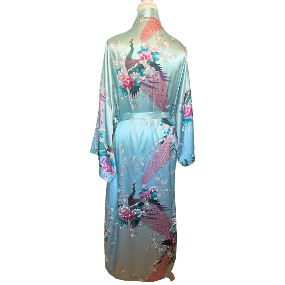 Vintage Y2K Applesauce Satin Peacock Floral Kimono Robe - One Size - Picture 4 of 7